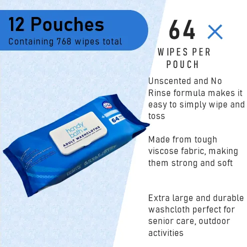 HandyBath Adult Washcloths Unscented 64 ct Wipes Flow Pack