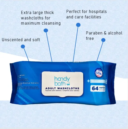 HandyBath Adult Washcloths Unscented 64 ct Wipes Flow Pack