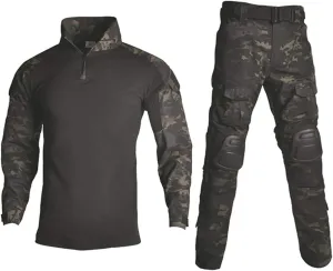 HARGLESMAN Men's Tactical Military Suits Long Sleeve Fitting Amry Uniforms Combat Shirt and Pants with Knee Pads