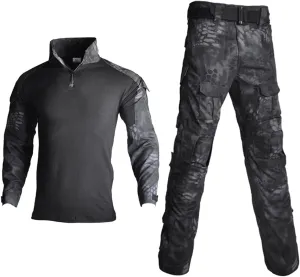 HARGLESMAN Men's Tactical Military Suits Long Sleeve Fitting Amry Uniforms Combat Shirt and Pants with Knee Pads