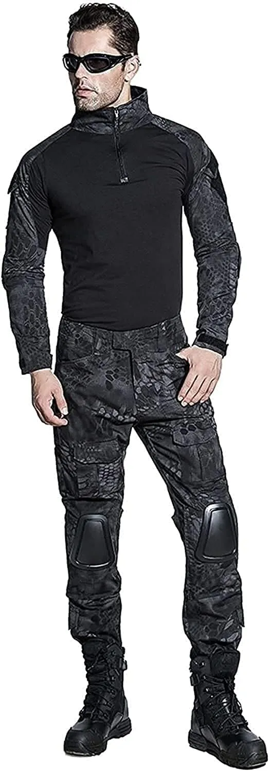HARGLESMAN Men's Tactical Military Suits Long Sleeve Fitting Amry Uniforms Combat Shirt and Pants with Knee Pads