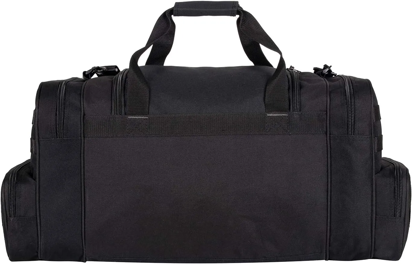 Heavy Duty Range Duffel Quality Tactical Gear Travel Sports Gym Bag Lockable Zippers with US Flag Patch 27 Inch Black