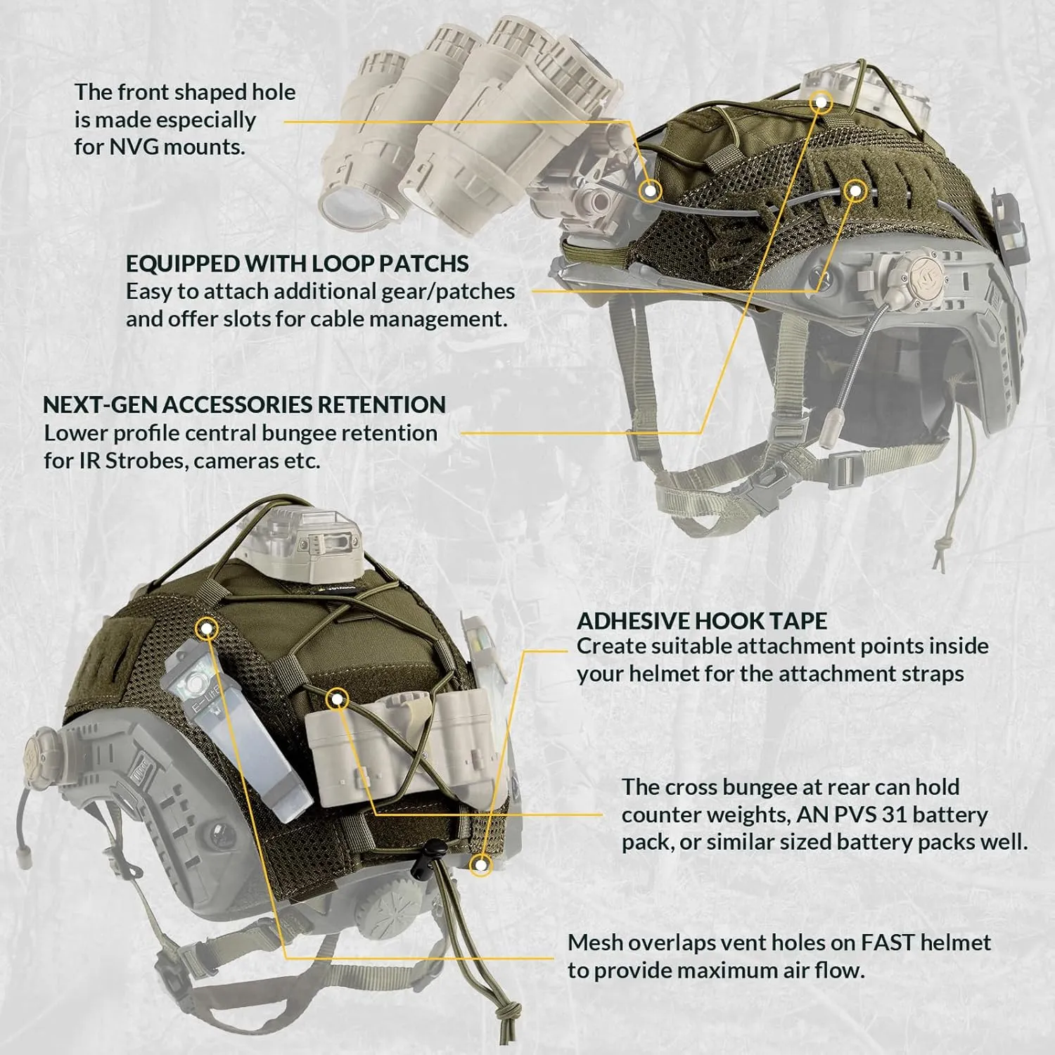 Helmet Cover Combo, Tactical Helmet Cover for Fast Helmet in Size M/L or XL, Military Gear Combat Fast Helmet Cover for Paintball Hunting Shooting