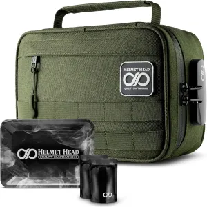 HELMET HEAD Large Smell Proof Bag & Case with Combo Lock - Includes Metal Tray & Travel Bags. Odor Proof Bags Offers Plenty of Room to keep all Herbs and Tools Securely Together (Herb Green)