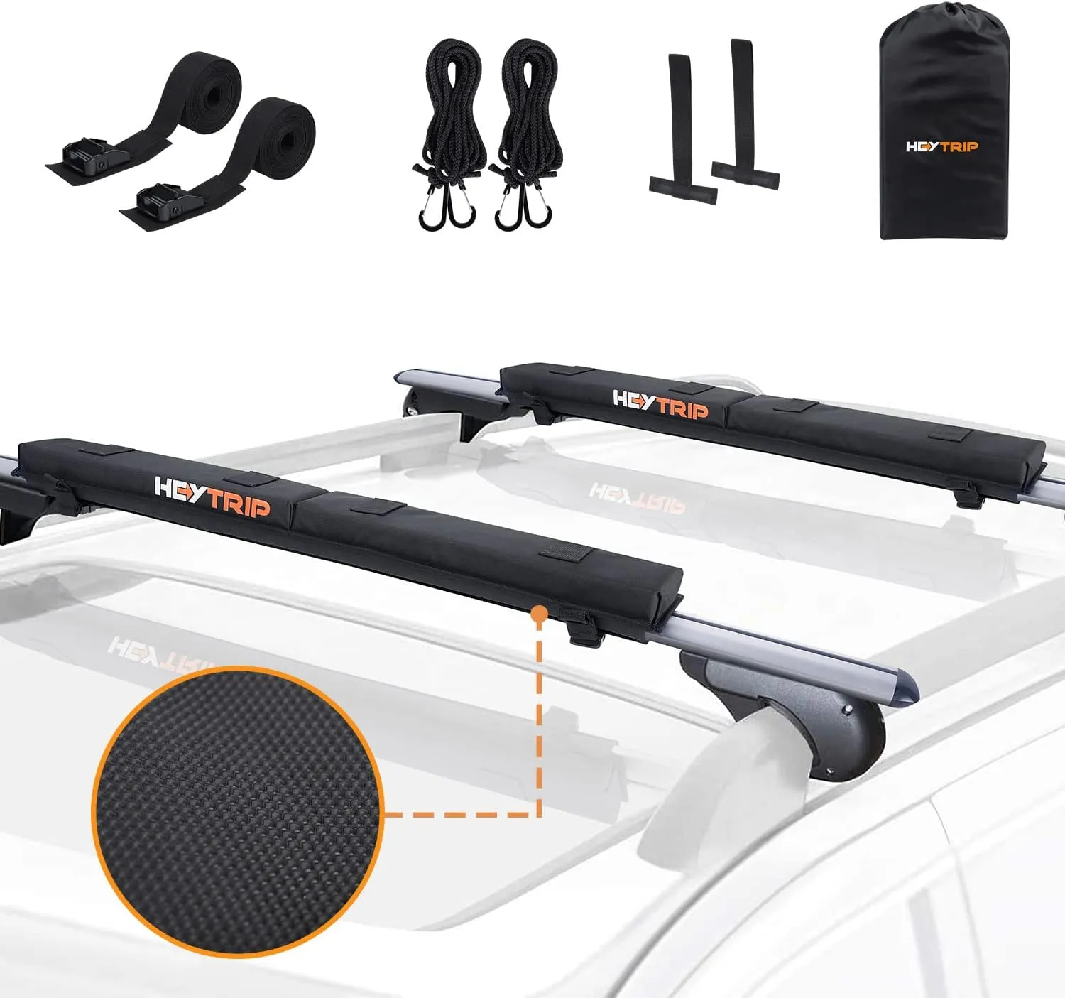 HEYTRIP Roof Rack Pads 30" Aero Crossbar Pads for Kayak/Surfboard/SUP/Canoe with 15FT Tie-Down Straps and Storage Bag