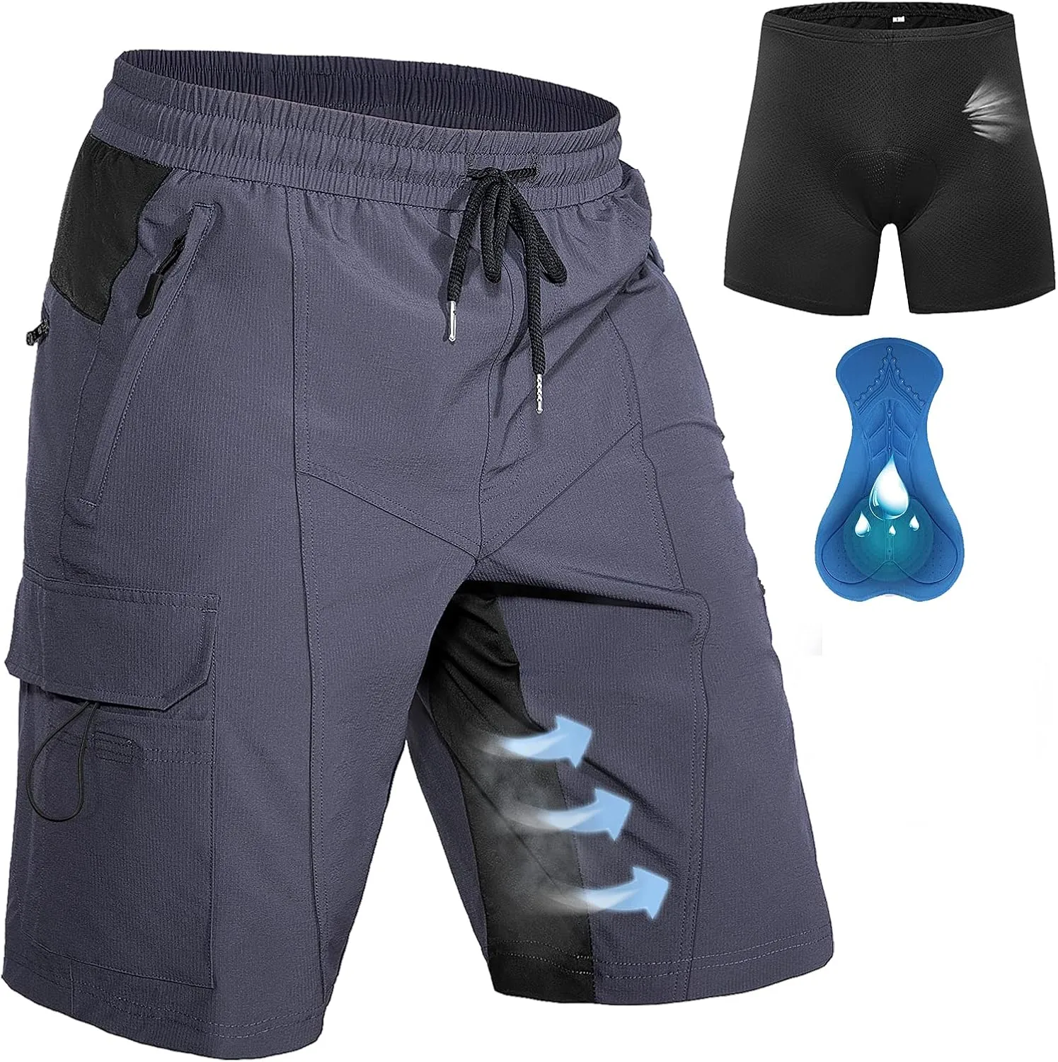Hiauspor Men's Padded Mountain Bike Shorts Loose Fit Quick Dry Cycling Shorts Biking for Men with 5 Pockets