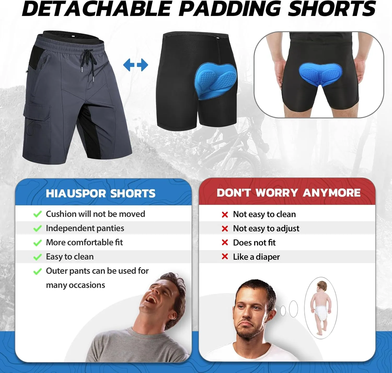 Hiauspor Men's Padded Mountain Bike Shorts Loose Fit Quick Dry Cycling Shorts Biking for Men with 5 Pockets