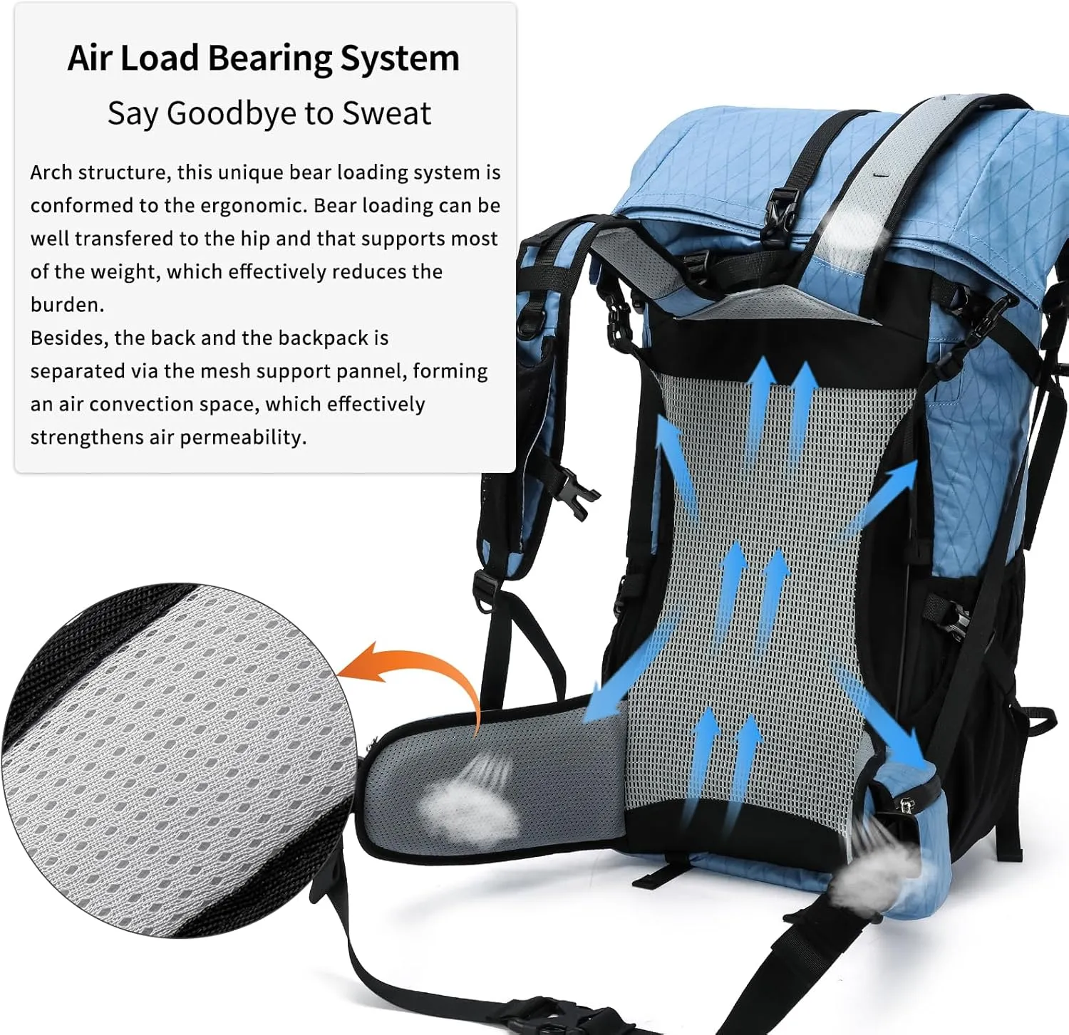Hiking Backpack,30L  10L Extra Large Capacity Hiking Bag, Internal Frame Camping Backpack,Upgraded X-PAC Lightweight Sport Daypack Travel Backpacks Fit For Mountain Climbing Camping (Blue)