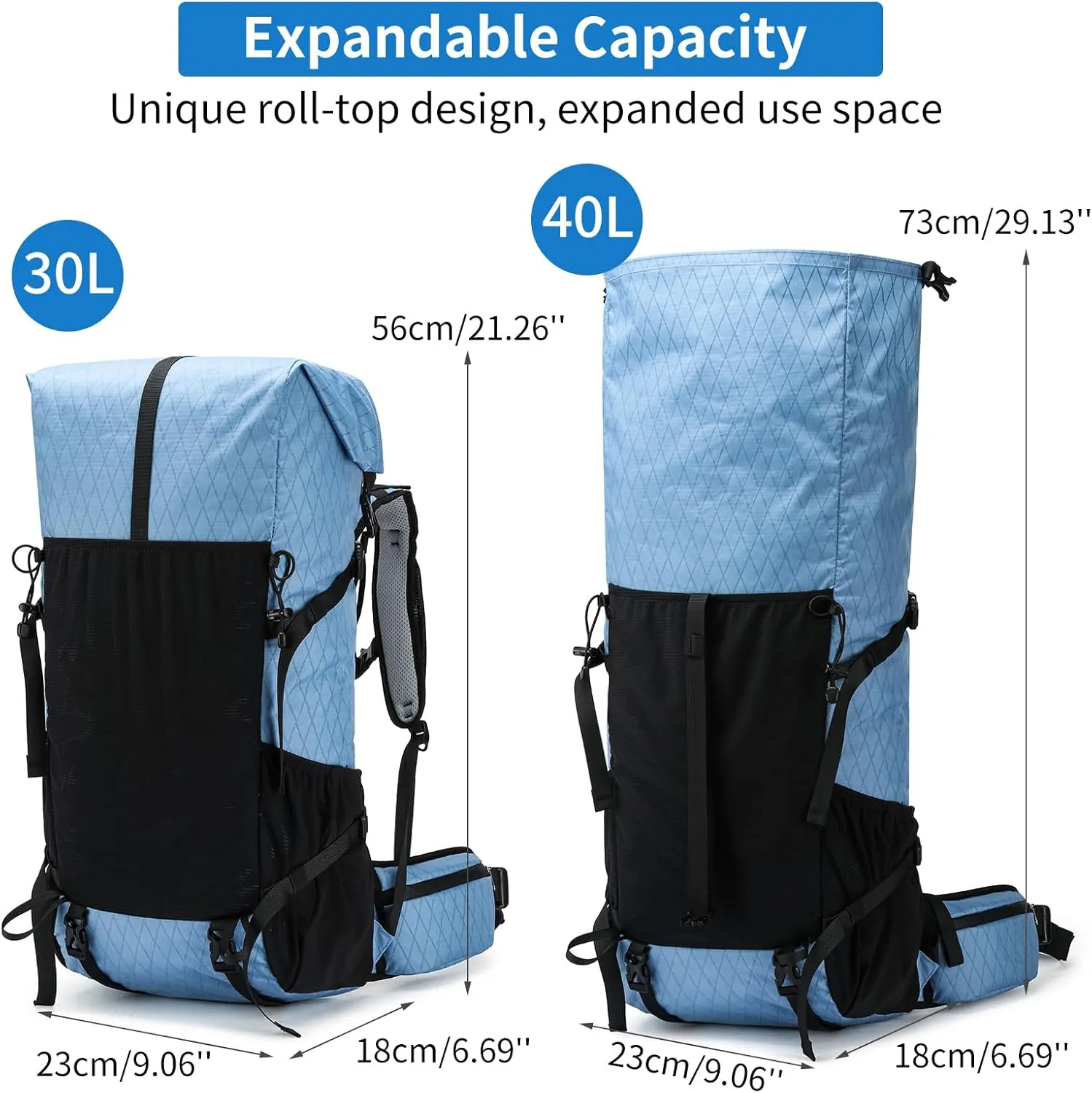 Hiking Backpack,30L  10L Extra Large Capacity Hiking Bag, Internal Frame Camping Backpack,Upgraded X-PAC Lightweight Sport Daypack Travel Backpacks Fit For Mountain Climbing Camping (Blue)