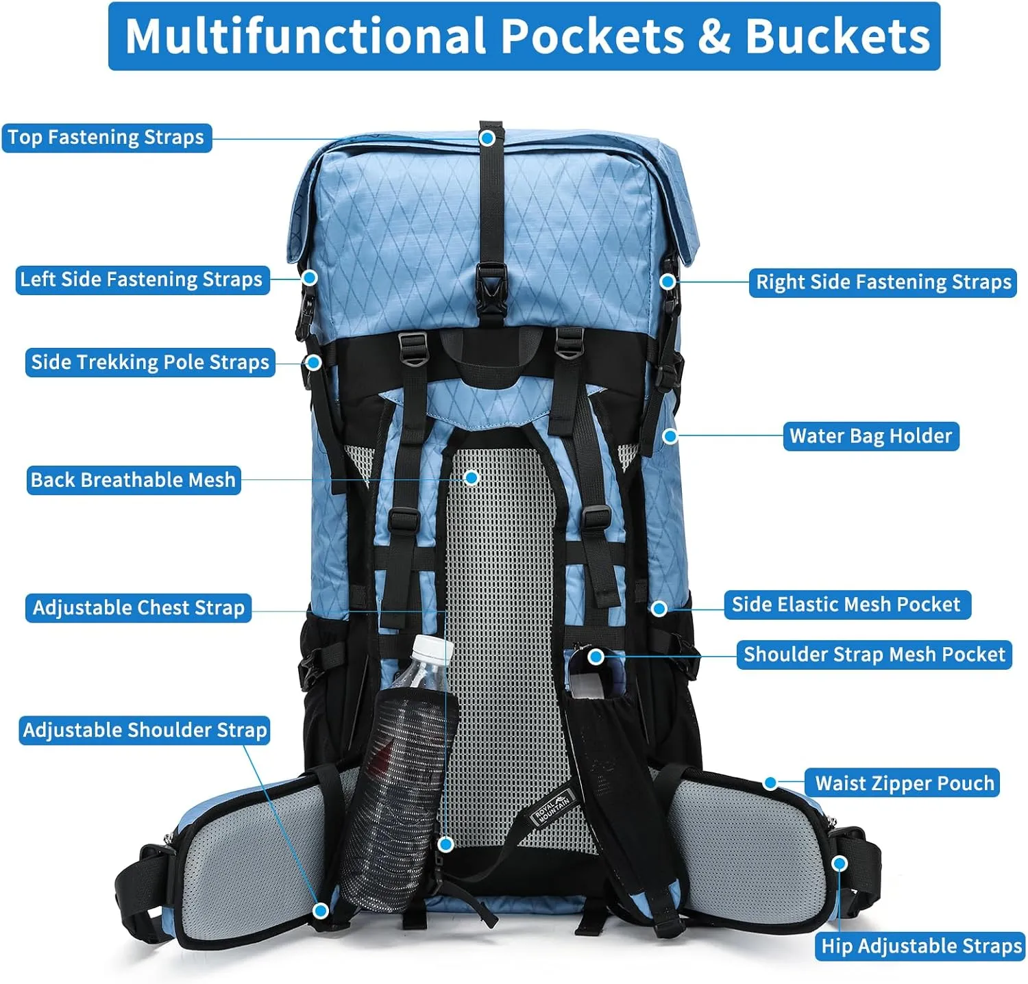 Hiking Backpack,30L  10L Extra Large Capacity Hiking Bag, Internal Frame Camping Backpack,Upgraded X-PAC Lightweight Sport Daypack Travel Backpacks Fit For Mountain Climbing Camping (Blue)