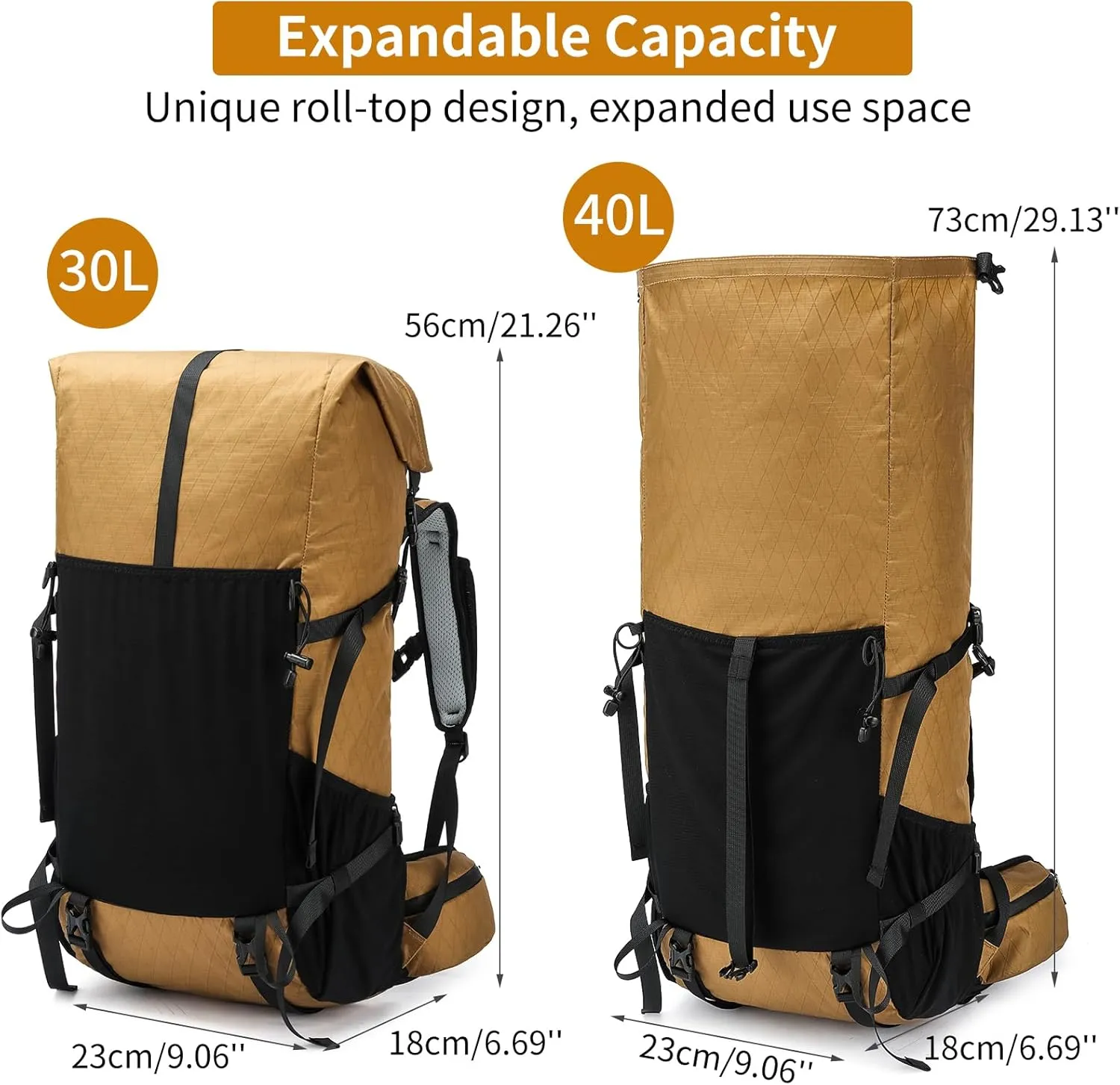 Hiking Backpack,30L  10L Extra Large Capacity Hiking Bag, Internal Frame Camping Backpack,Upgraded X-PAC Lightweight Sport Daypack Travel Backpacks Fit For Mountain Climbing Camping (Brown)