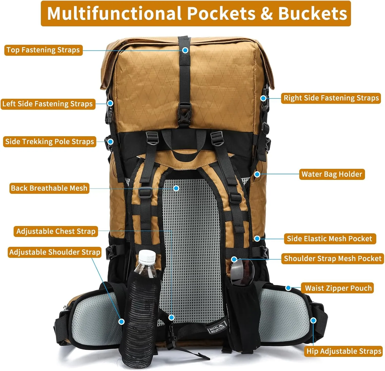 Hiking Backpack,30L  10L Extra Large Capacity Hiking Bag, Internal Frame Camping Backpack,Upgraded X-PAC Lightweight Sport Daypack Travel Backpacks Fit For Mountain Climbing Camping (Brown)