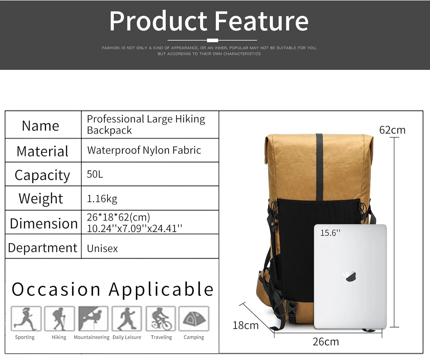 Hiking Backpack,30L  10L Extra Large Capacity Hiking Bag, Internal Frame Camping Backpack,Upgraded X-PAC Lightweight Sport Daypack Travel Backpacks Fit For Mountain Climbing Camping (Brown)