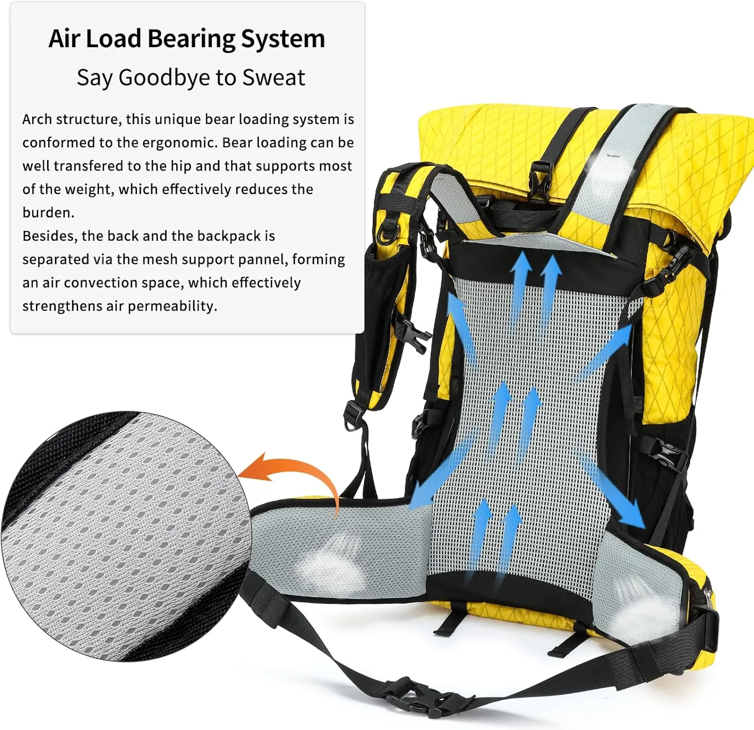 Hiking Backpack,30L  10L Extra Large Capacity Hiking Bag, Internal Frame Camping Backpack,Upgraded X-PAC Lightweight Sport Daypack Travel Backpacks Fit For Mountain Climbing Camping (Yellow)