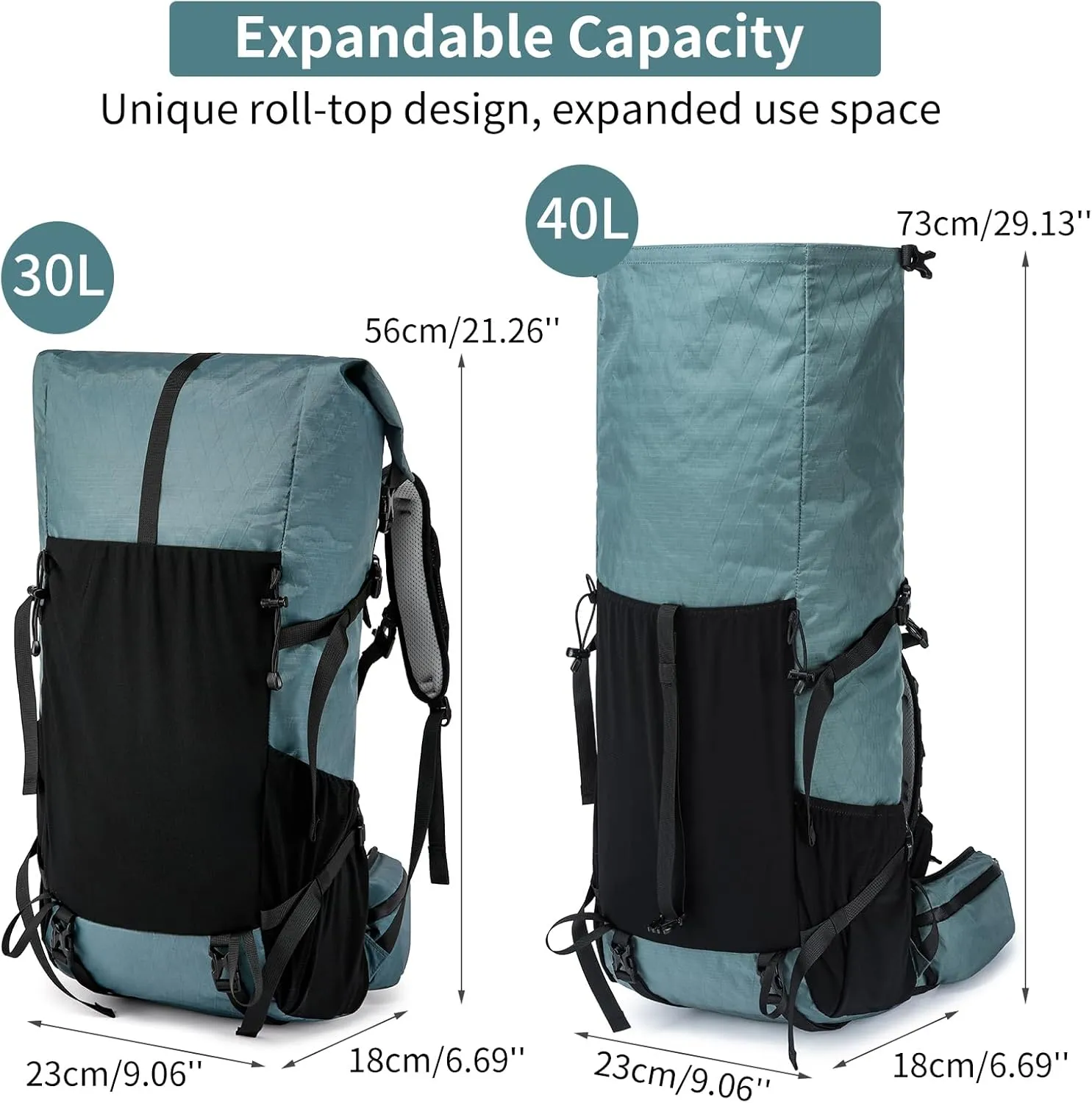 Hiking Backpack,30L  10L Extra Large Capacity Hiking Bag,Internal Frame Camping Backpack,Upgraded X-PAC Lightweight Sport Daypack Travel Backpacks Fit For Mountain Climbing Camping (Grey Green)