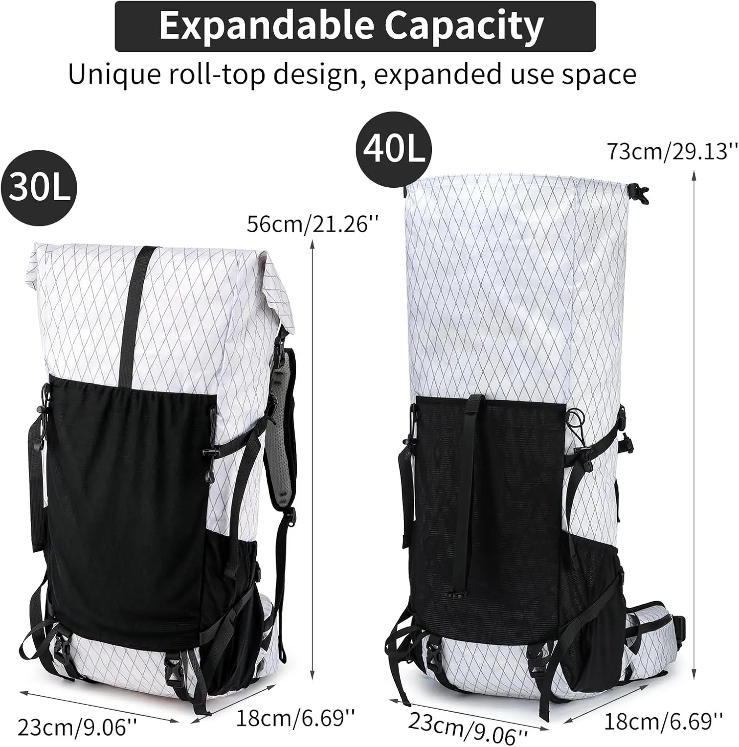 Hiking Backpack,30L  10L Extra Large Capacity Hiking Bag,Internal Frame Camping Backpack,Upgraded X-PAC Lightweight Sport Daypack Travel Backpacks Fit For Mountain Climbing Camping (White)