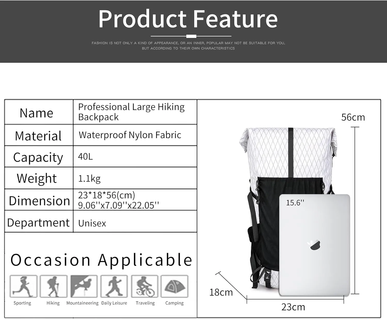 Hiking Backpack,30L  10L Extra Large Capacity Hiking Bag,Internal Frame Camping Backpack,Upgraded X-PAC Lightweight Sport Daypack Travel Backpacks Fit For Mountain Climbing Camping (White)