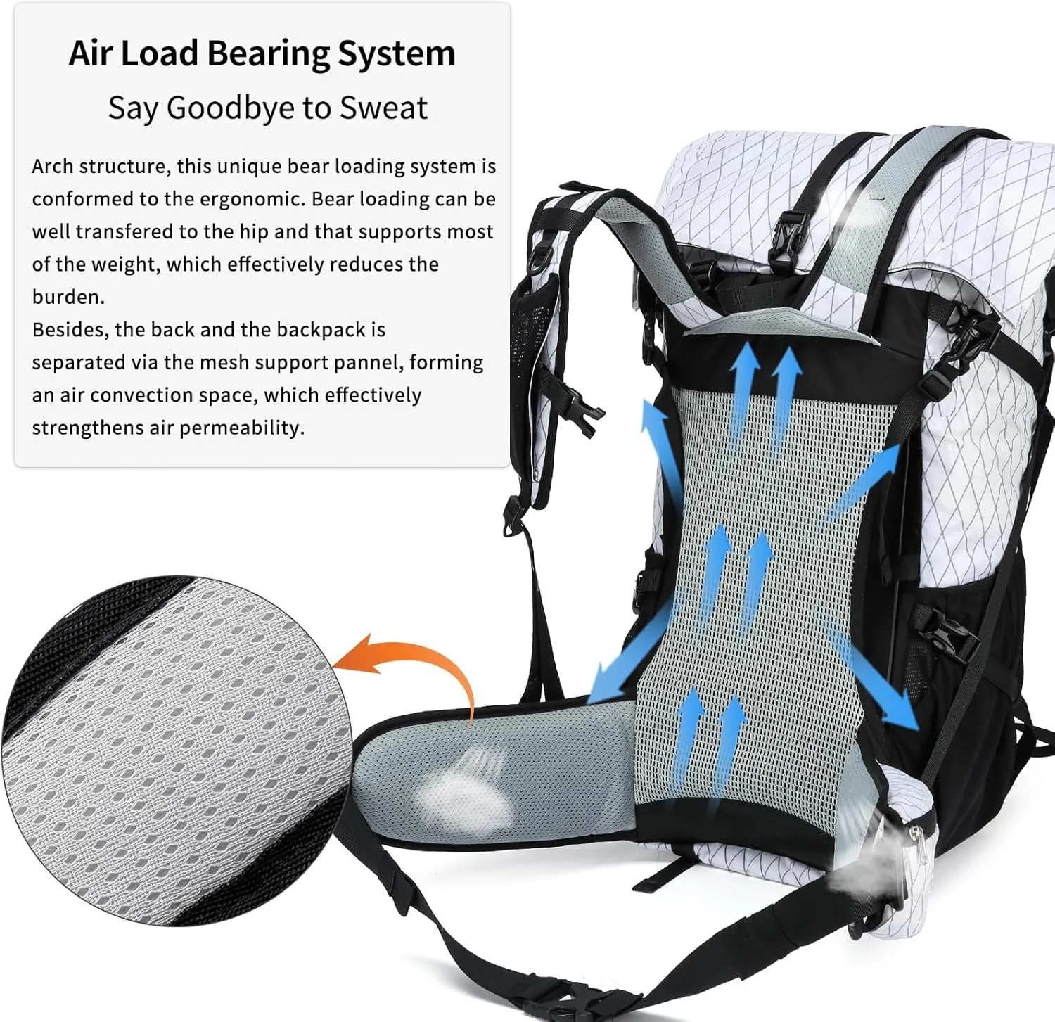 Hiking Backpack,30L  10L Extra Large Capacity Hiking Bag,Internal Frame Camping Backpack,Upgraded X-PAC Lightweight Sport Daypack Travel Backpacks Fit For Mountain Climbing Camping (White)