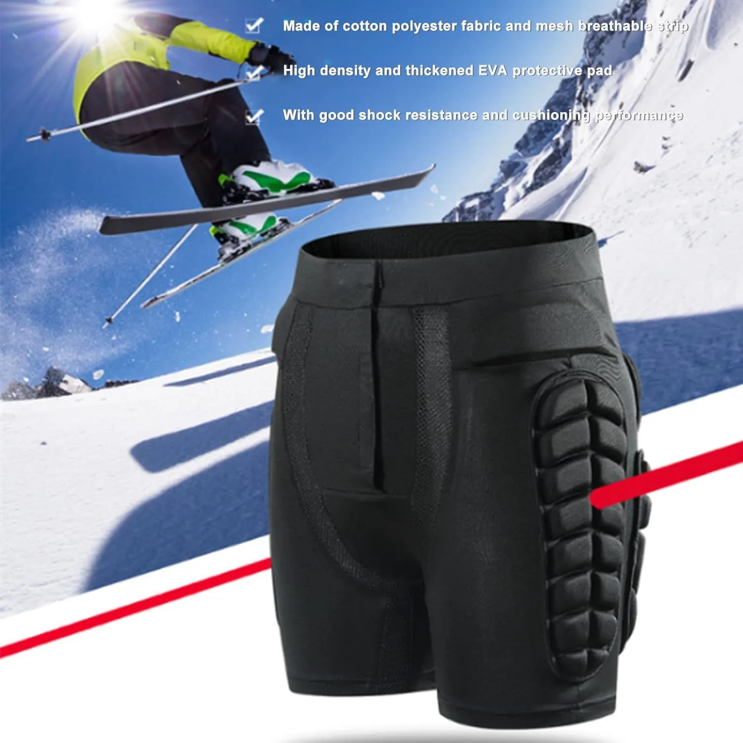 Hip Pad Protector Cotton Polyester EVA Adjustable Sports Padded Shorts for Skiing Skating Ideal for Men Seeking Comfortable and Reliable Hip Protection During Extreme SPOR