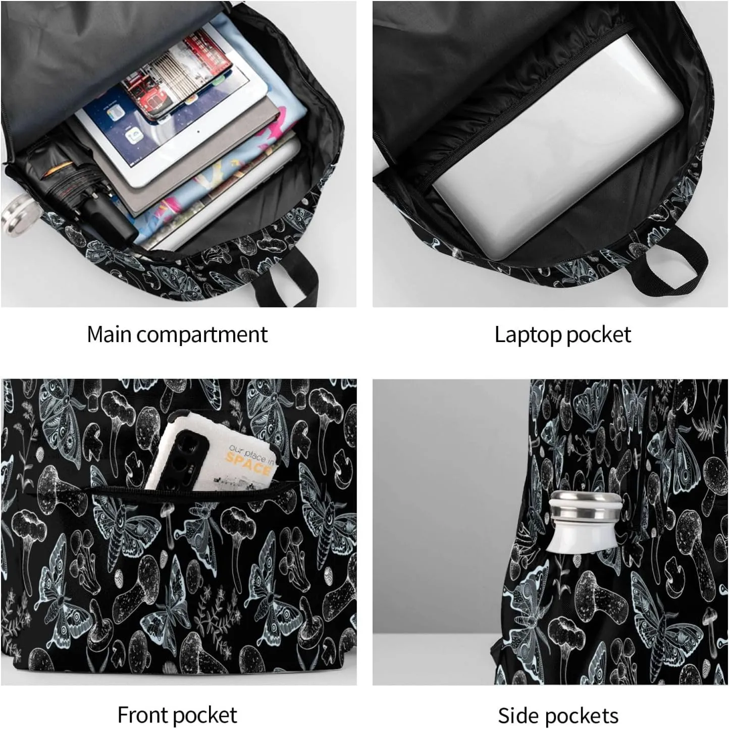 Hippie Magic Boho Mushrooms Stylish Backpack With Adjustable Padded Shoulder Straps Daypacks For College Travel