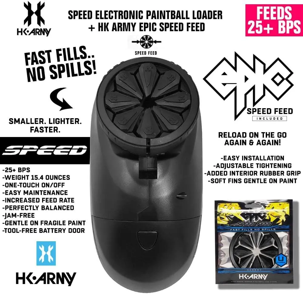 HK Army Speed Electronic Paintball Loader with Epic Speed Feed - 25  BPS