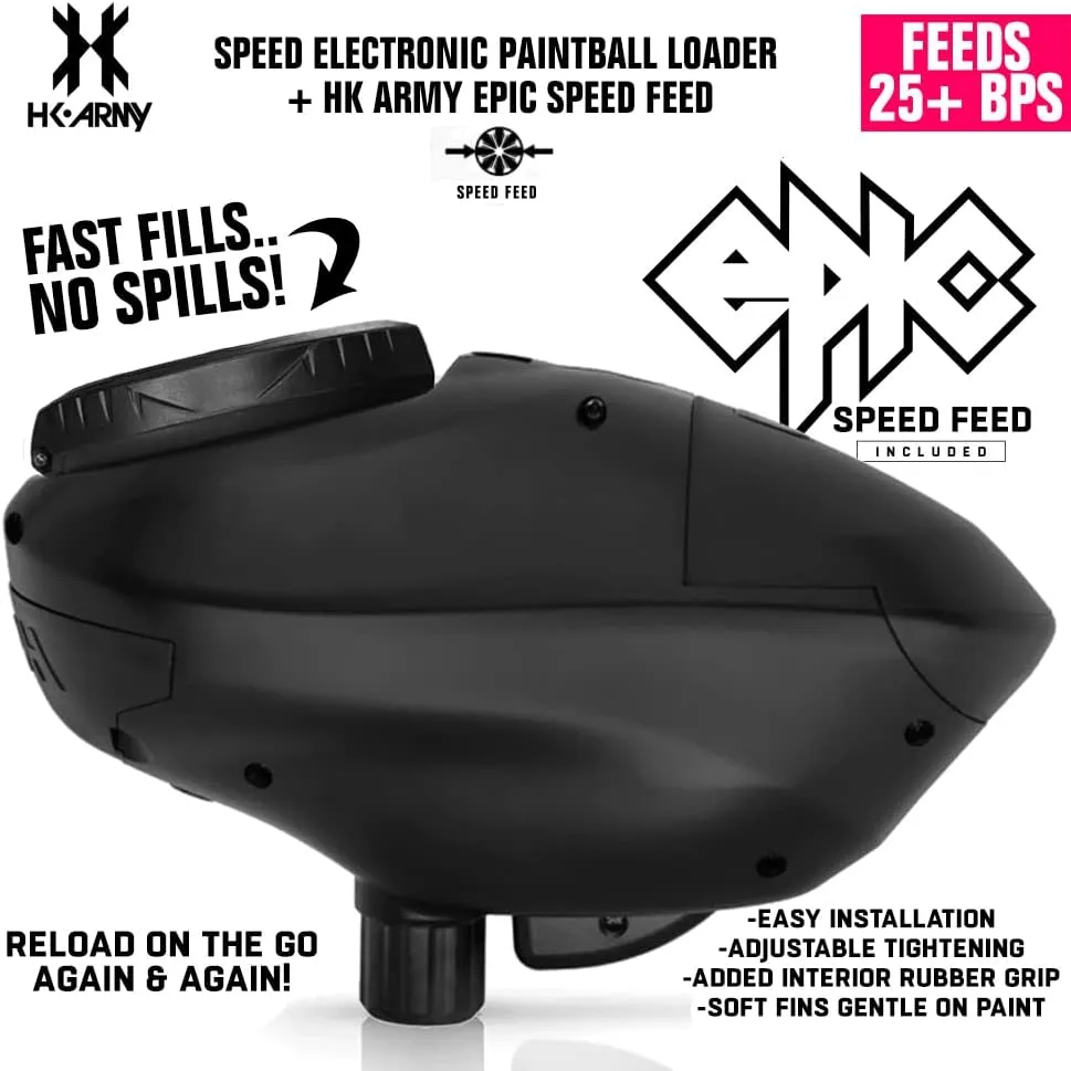 HK Army Speed Electronic Paintball Loader with Epic Speed Feed - 25  BPS