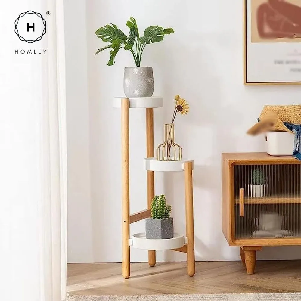 Homlly Mid Century Modern Bamboo Plant Stand Pot Holder Rack