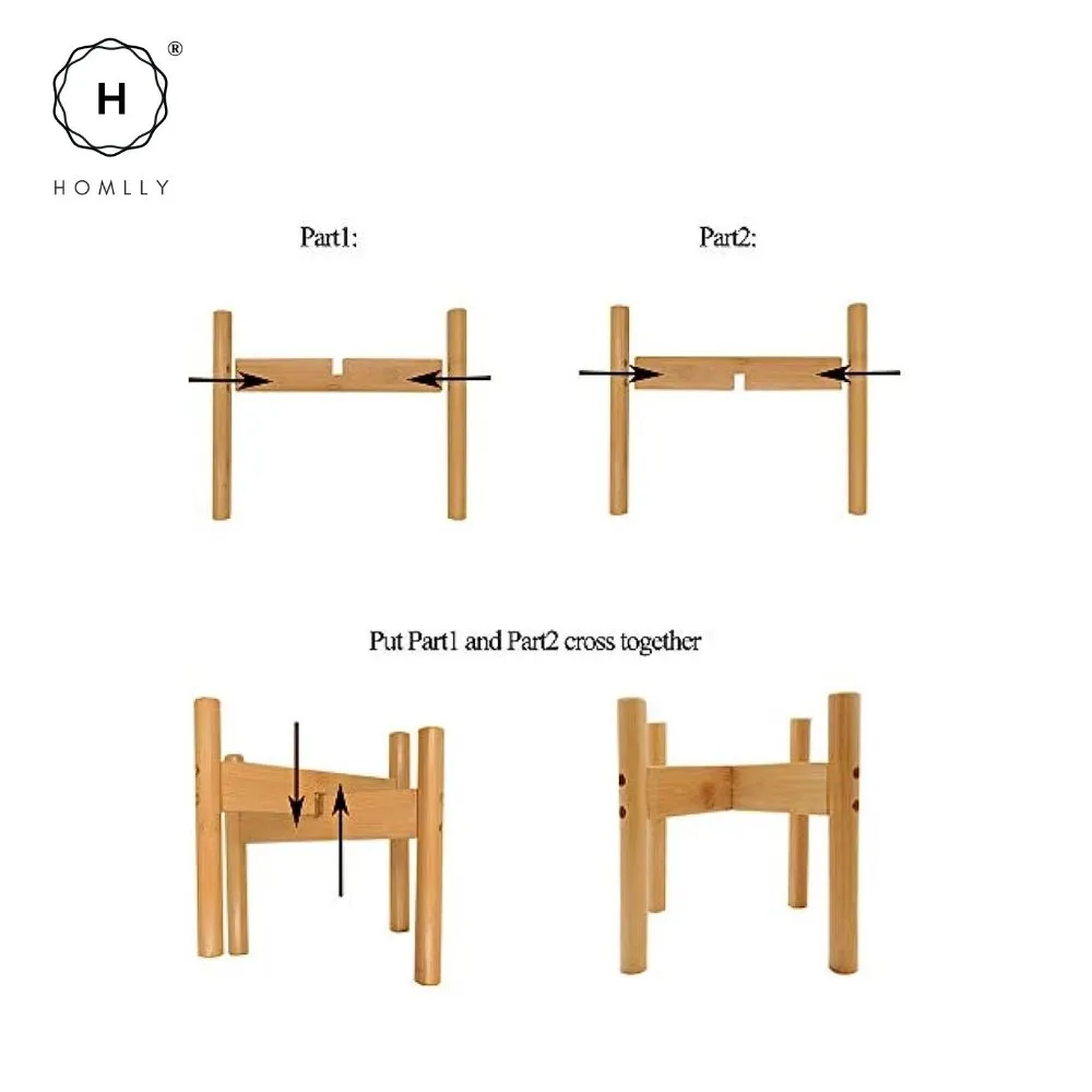 Homlly Mid Century Modern Bamboo Plant Stand Pot Holder Rack