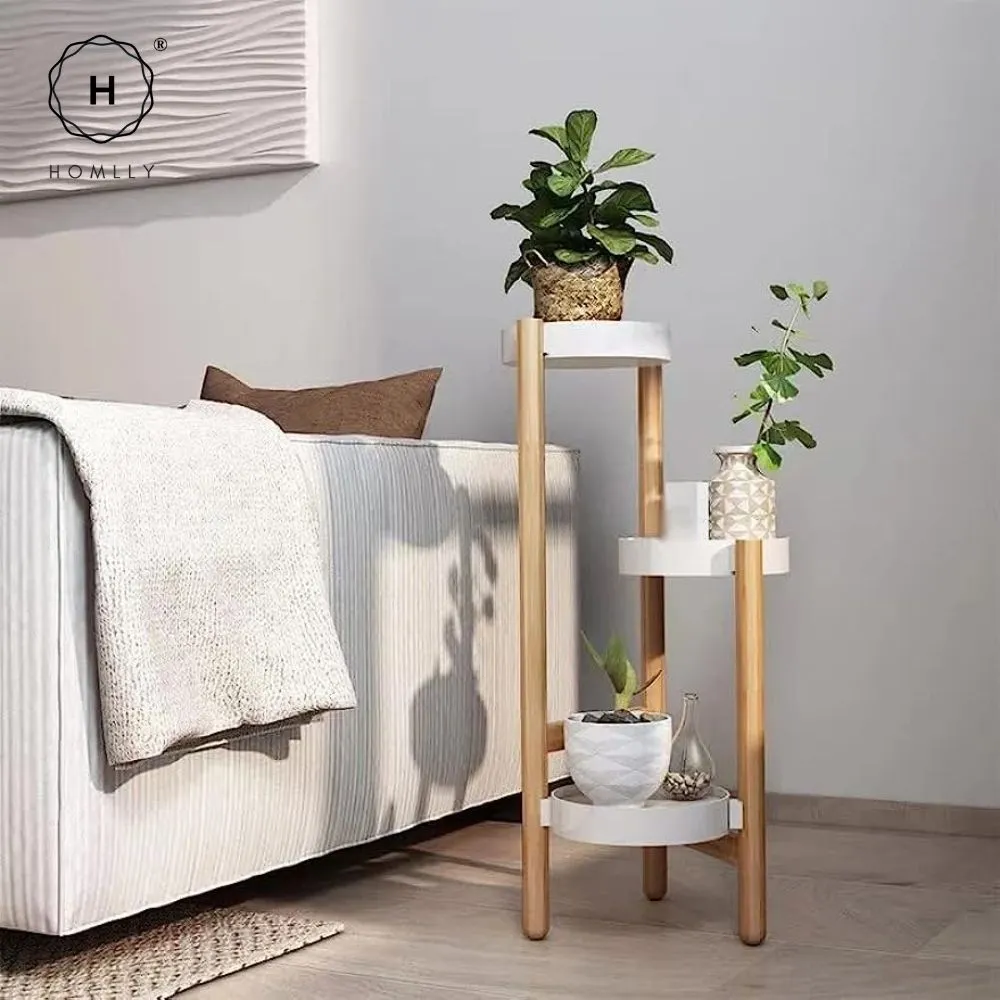 Homlly Mid Century Modern Bamboo Plant Stand Pot Holder Rack