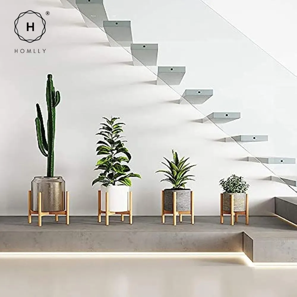 Homlly Mid Century Modern Bamboo Plant Stand Pot Holder Rack
