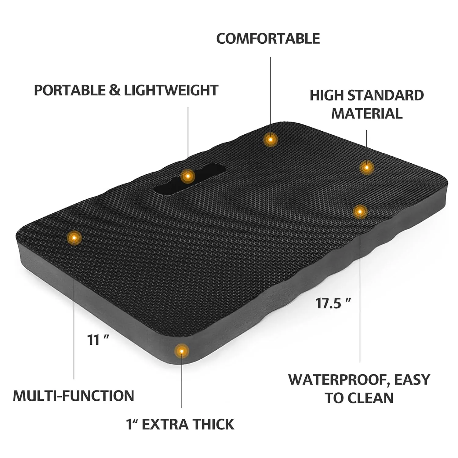 HOOPLE Extra Thick Kneeling Pad, Soft Foam Kneeling Cushion, Waterproof Gardening Knee Pads, Lightweight Knee Mat for Bathing, Workout Supplies, Exercise Yoga, Garden Work Gifts 17.5 x 11 x 1 in, Black