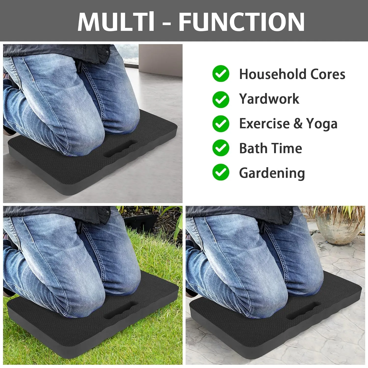 HOOPLE Extra Thick Kneeling Pad, Soft Foam Kneeling Cushion, Waterproof Gardening Knee Pads, Lightweight Knee Mat for Bathing, Workout Supplies, Exercise Yoga, Garden Work Gifts 17.5 x 11 x 1 in, Black