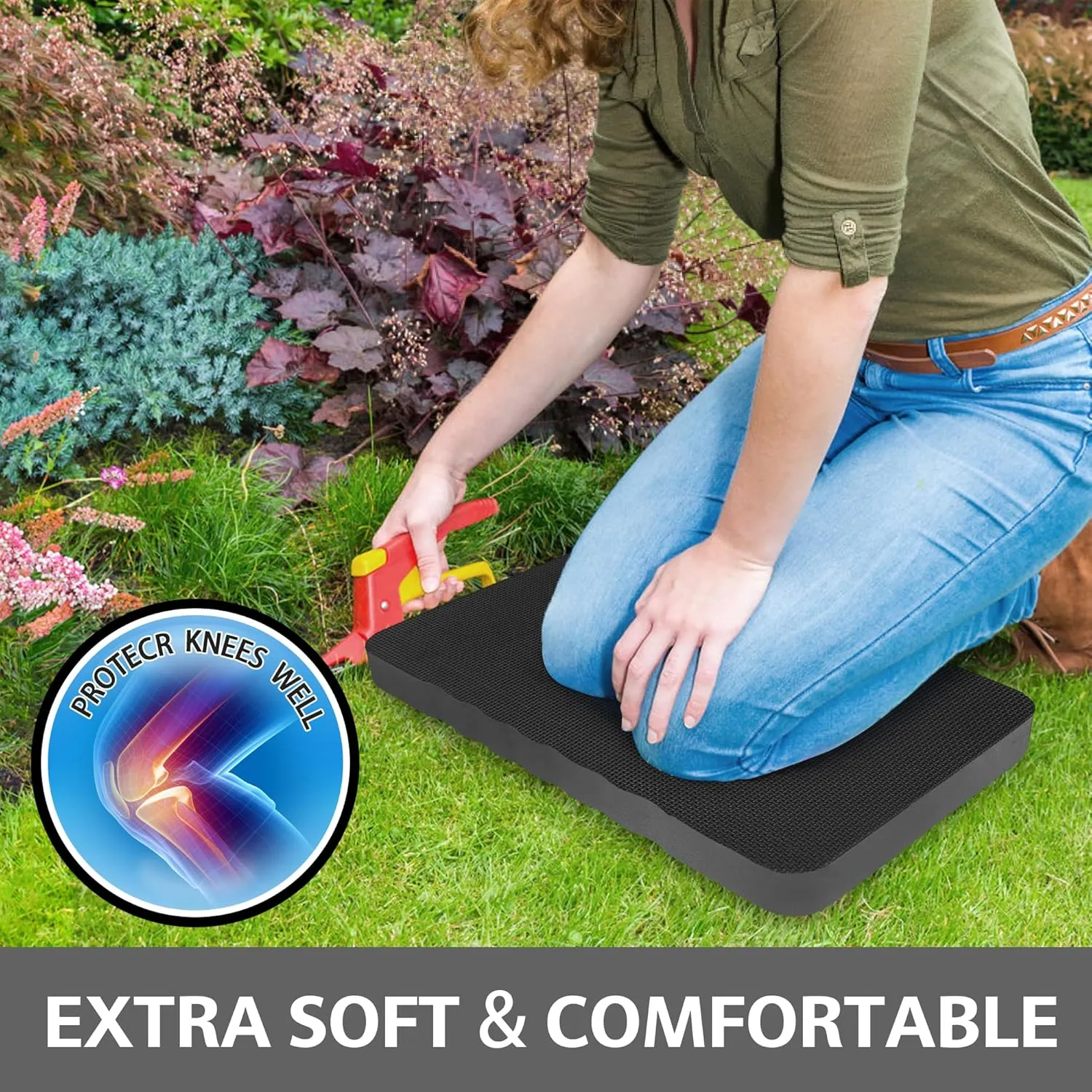 HOOPLE Extra Thick Kneeling Pad, Soft Foam Kneeling Cushion, Waterproof Gardening Knee Pads, Lightweight Knee Mat for Bathing, Workout Supplies, Exercise Yoga, Garden Work Gifts 17.5 x 11 x 1 in, Black