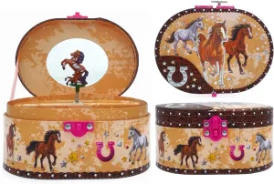 Hot Focus Dashing Horse Oval Shaped Musical Jewelry Box