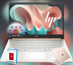 HP 14 Ultrabook • Back to School Limited Edition with Microsoft 365 • Intel 4-Core CPU • 16GB RAM • 1.6TB Storage (128GB OnBoard withHP 512GB P500 Portable SSD   1TB OneDrive) • Rose Gold • Win 11