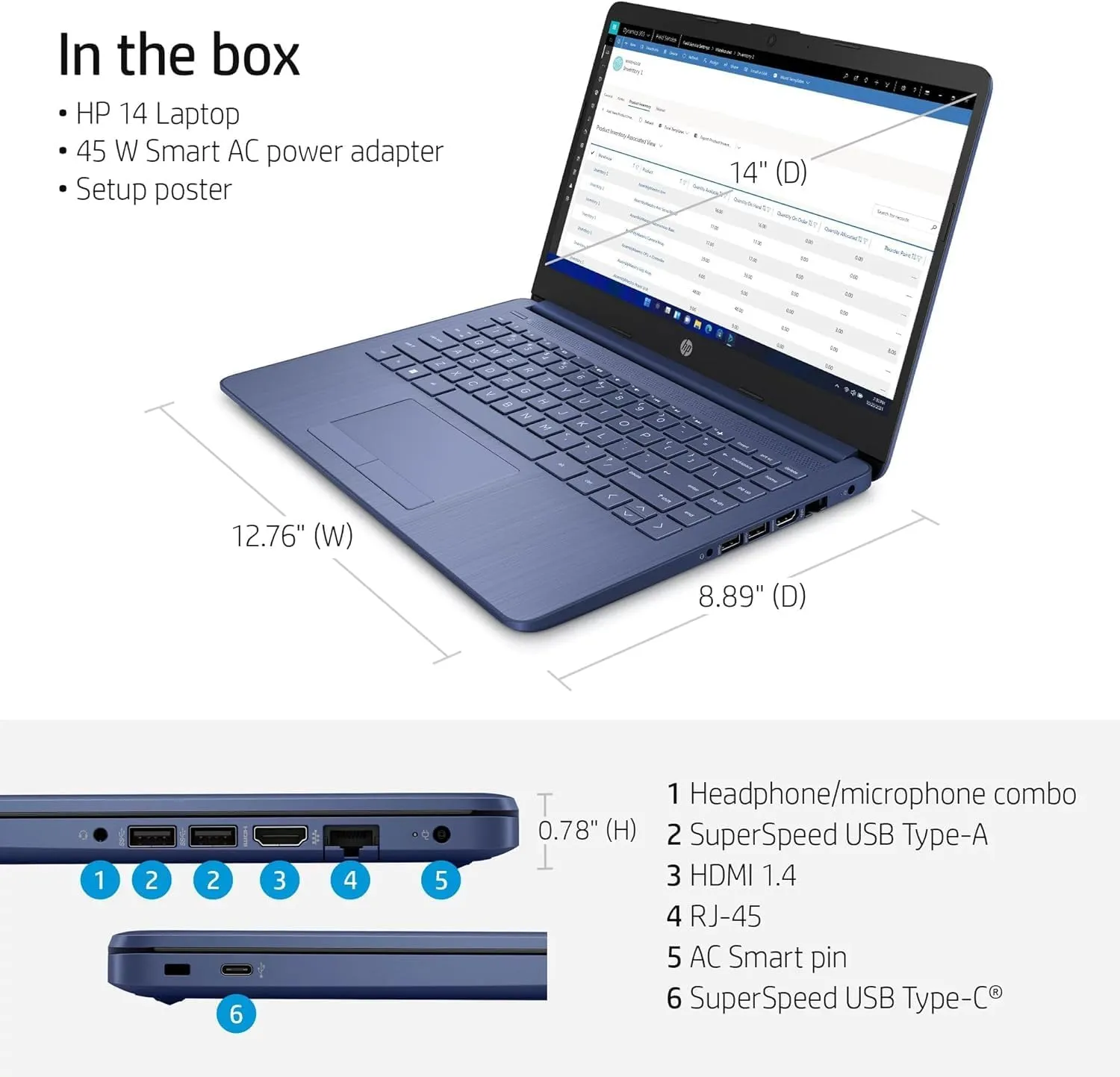 HP 14 Ultrabook • Intel 4-Core CPU • Back to School Limited Edition with Microsoft 365 • 16GB RAM • 1600GB Storage (64GB OnBoard withHP 512GB P500 Portable SSD   1TB OneDrive) • Win11 Pro • Royal Blue