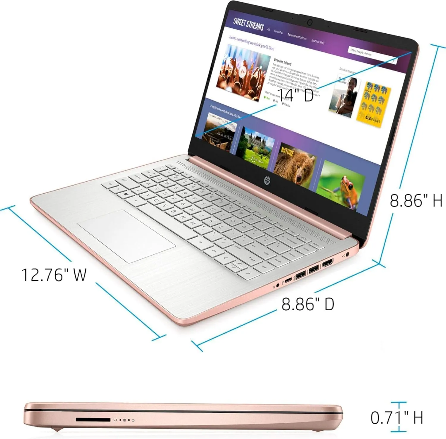 HP 14 Ultrabook • Intel 4-Core CPU • Back to School Limited Edition with Microsoft 365 • 16GB RAM • 1.6TB Storage (128GB OnBoard withHP 512GB P500 Portable SSD   1TB OneDrive) • Win11 Pro • Rose Gold