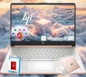 HP 14 Ultrabook • Intel 4-Core CPU • Back to School Limited Edition with Microsoft 365 • 16GB RAM • 1.6TB Storage (128GB OnBoard withHP 512GB P500 Portable SSD   1TB OneDrive) • Win11 Pro • Rose Gold