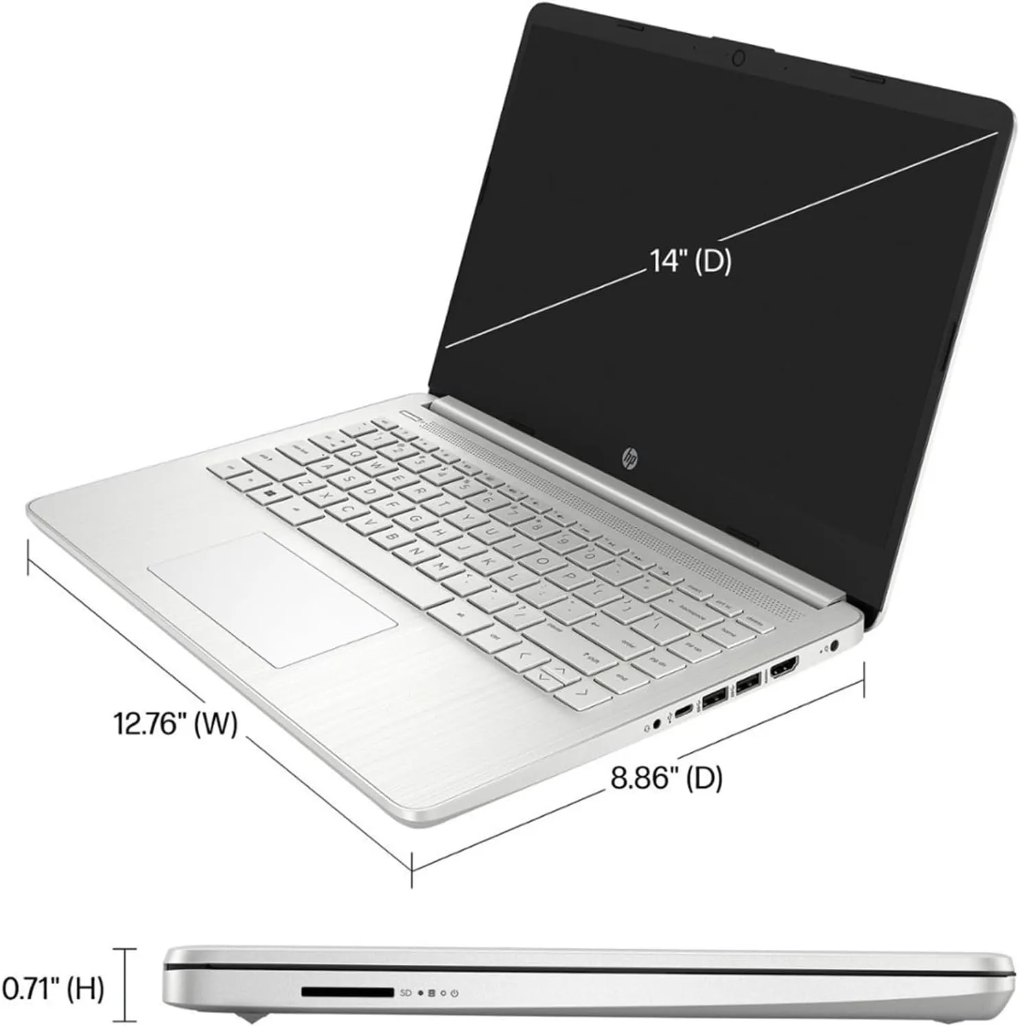 HP 14 Ultrabook • Intel 4-Core CPU • Back to School Limited Edition with Microsoft 365 • 16GB RAM • 1.6TB Storage (128GB OnBoard withHP 512GB P500 Portable SSD   1TB OneDrive) • Win11 Pro • Silver