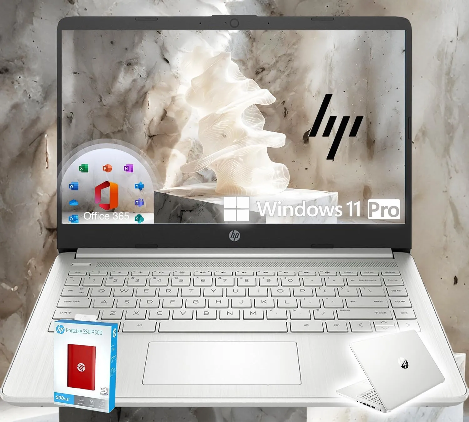 HP 14 Ultrabook • Intel 4-Core CPU • Back to School Limited Edition with Microsoft 365 • 16GB RAM • 1.6TB Storage (128GB OnBoard withHP 512GB P500 Portable SSD   1TB OneDrive) • Win11 Pro • Silver