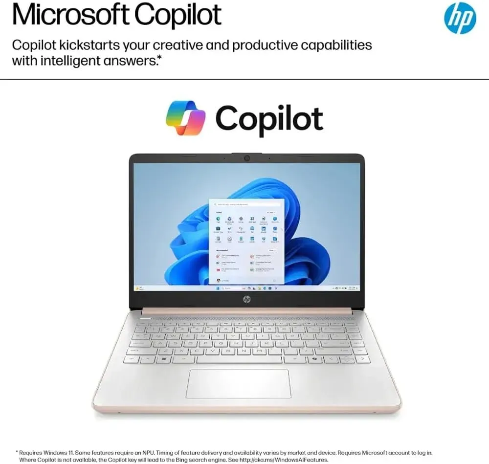 HP 14" Laptop, Microsoft 365, Copilot AI, 8GB RAM, 640GB Storage (128GB UFS with Skyerd 512GB Portable SSD),13th Gen 4 Cores Intel Processor, Wi-Fi 6, Long Battery, Rose Gold,Win 11 Home