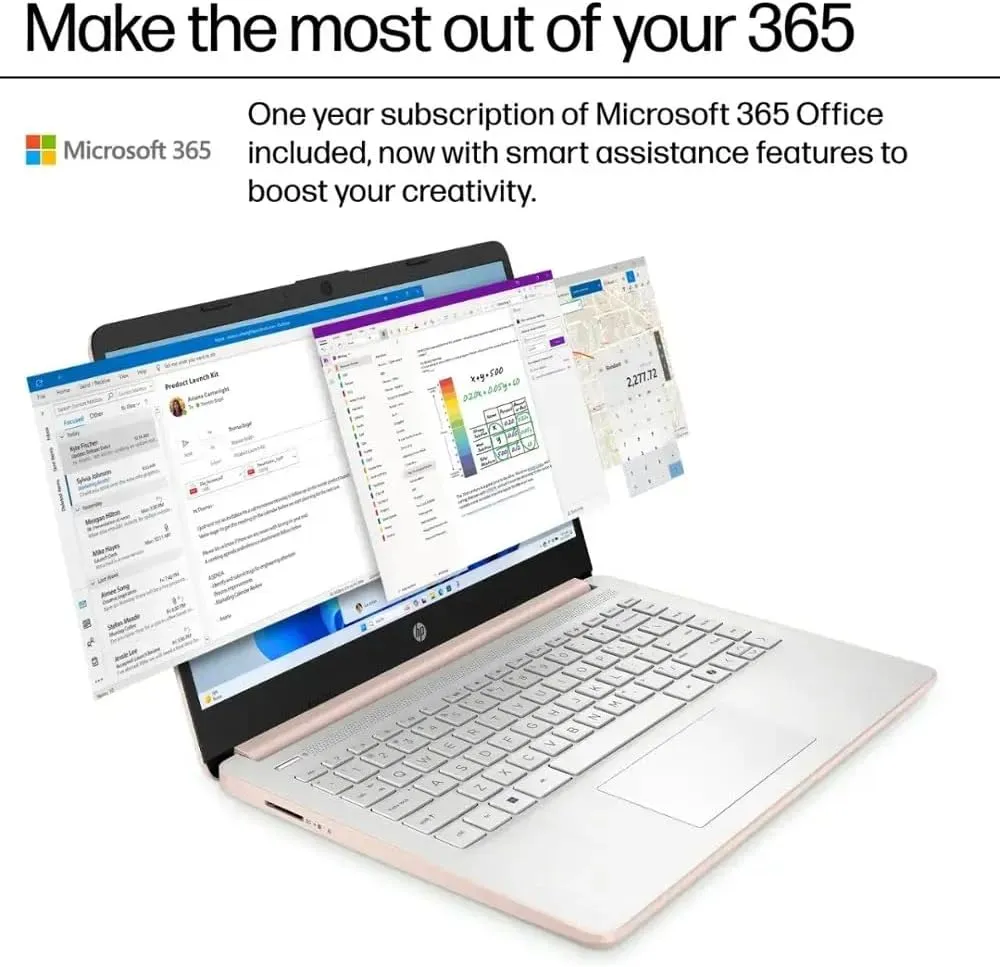 HP 14" Laptop, Microsoft 365, Copilot AI, 8GB RAM, 640GB Storage (128GB UFS with Skyerd 512GB Portable SSD),13th Gen 4 Cores Intel Processor, Wi-Fi 6, Long Battery, Rose Gold,Win 11 Home