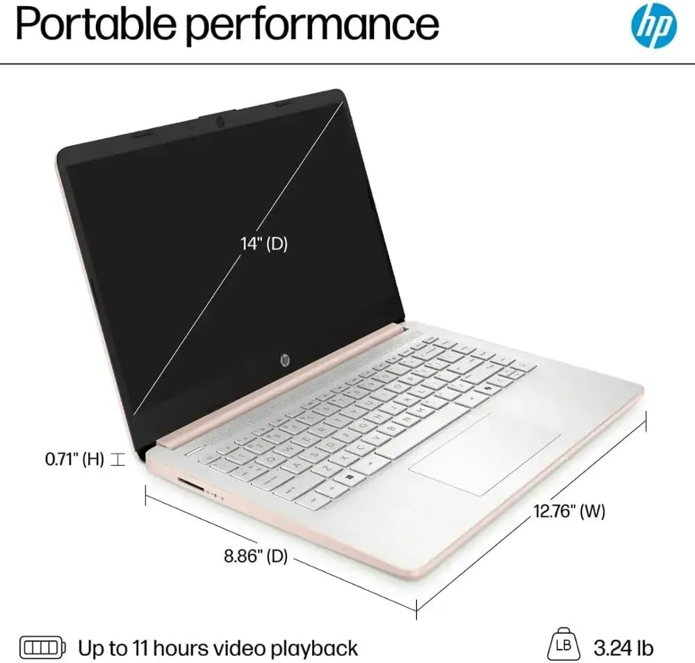 HP 14" Laptop, Microsoft 365, Copilot AI, 8GB RAM, 640GB Storage (128GB UFS with Skyerd 512GB Portable SSD),13th Gen 4 Cores Intel Processor, Wi-Fi 6, Long Battery, Rose Gold,Win 11 Home