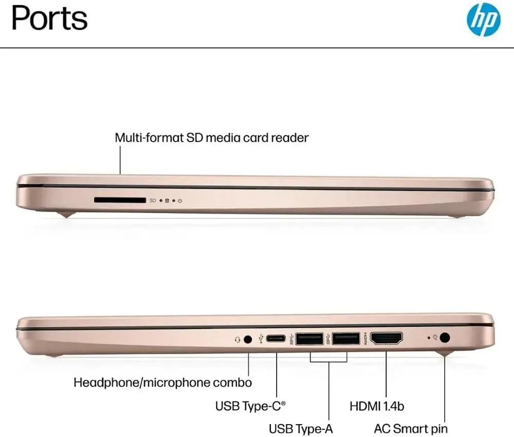 HP 14" Laptop, Microsoft 365, Copilot AI, 8GB RAM, 640GB Storage (128GB UFS with Skyerd 512GB Portable SSD),13th Gen 4 Cores Intel Processor, Wi-Fi 6, Long Battery, Rose Gold,Win 11 Home