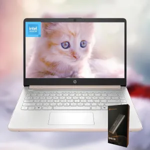 HP 14" Laptop, Microsoft 365, Copilot AI, 8GB RAM, 640GB Storage (128GB UFS with Skyerd 512GB Portable SSD),13th Gen 4 Cores Intel Processor, Wi-Fi 6, Long Battery, Rose Gold,Win 11 Home