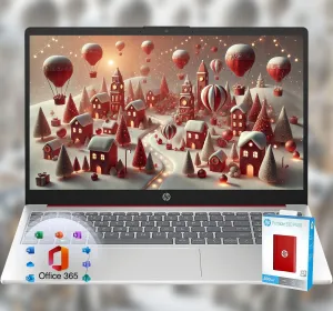 HP 15 Laptop • Back to School Limited Edition with Microsoft 365 • 4-Core Intel CPU • 4GB RAM • 1.6TB Storage (128GB OnBoard   512GB P500 Portable SSD   1TB OneDrive) • Scarlet Red • Win 11