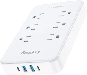Huntkey EasyCombo 6-Outlet Detachable Power Strip - Surge Protector, Extension Cord Options (4ft, 10ft, 16ft), 45° Flat Plug,4 USB Ports (2 USB-C, 2 USB-A)