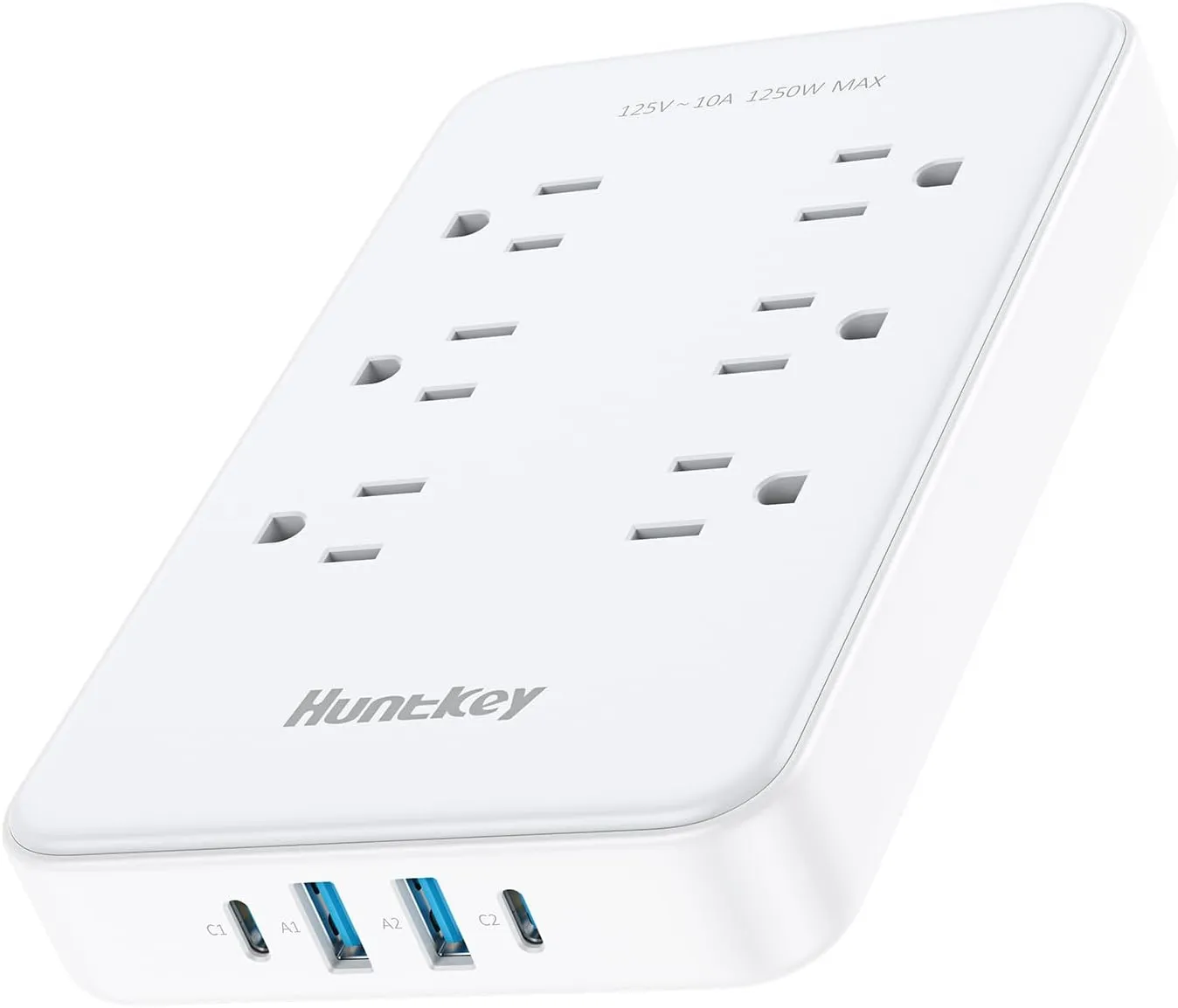 Huntkey EasyCombo 6-Outlet Detachable Power Strip - Surge Protector, Extension Cord Options (4ft, 10ft, 16ft), 45° Flat Plug,4 USB Ports (2 USB-C, 2 USB-A)
