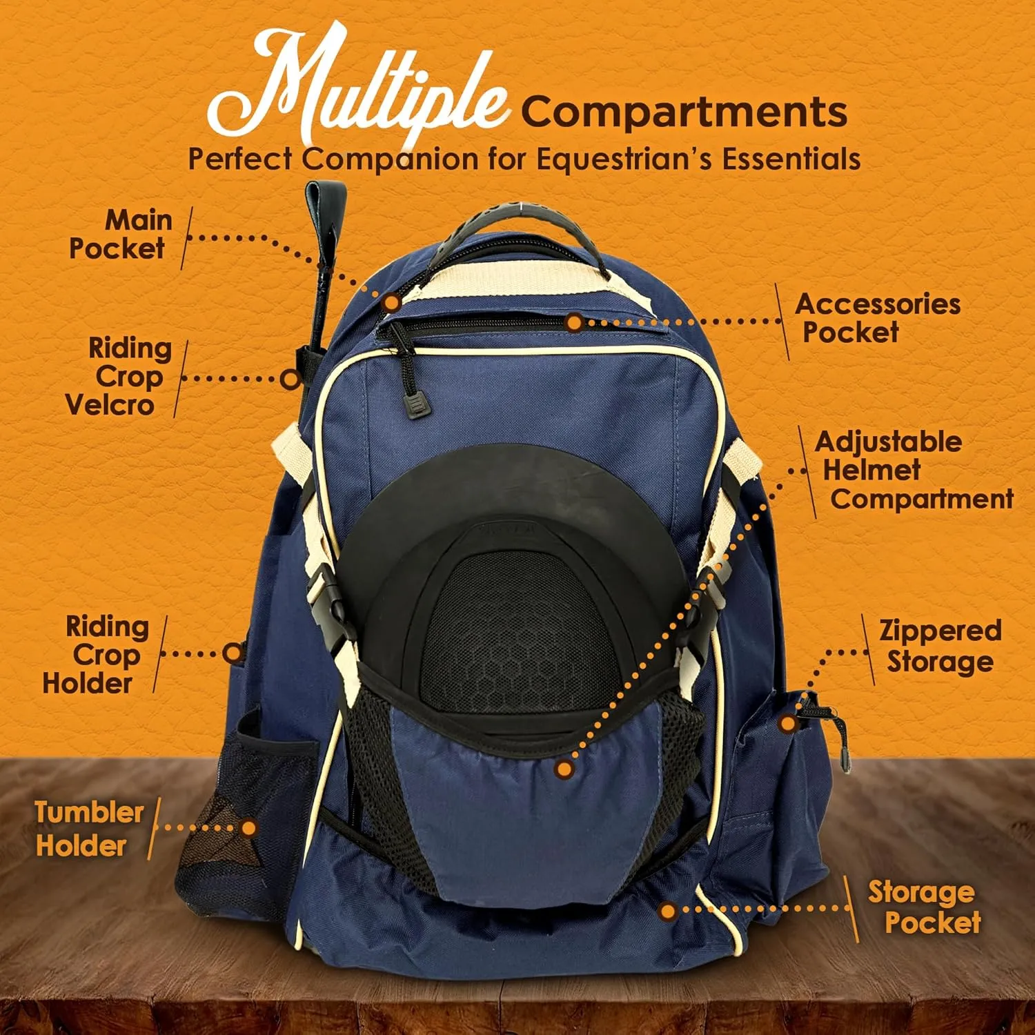 Huntley Equestrian Deluxe Heavy Duty Nylon Exterior Storage Fabric Backpack Adjustable Shoulder Straps