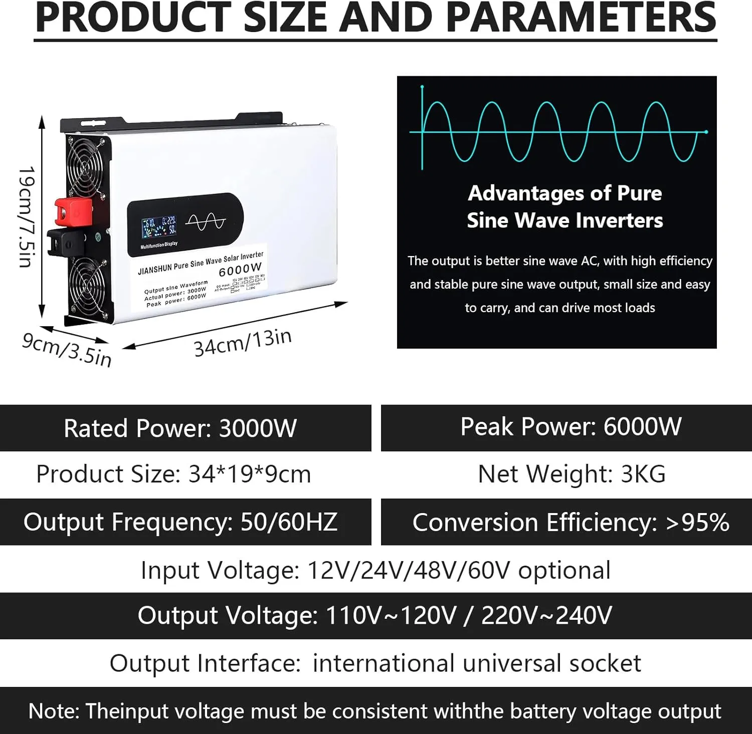 Hybrid Solar Inverter,DC 12V 24V 48V 60V to 110V/220V AC Split Phase Inverter with Pure Sine Wave Inverter,Parallel inverters,for Home Energy Storage,6000W-12V